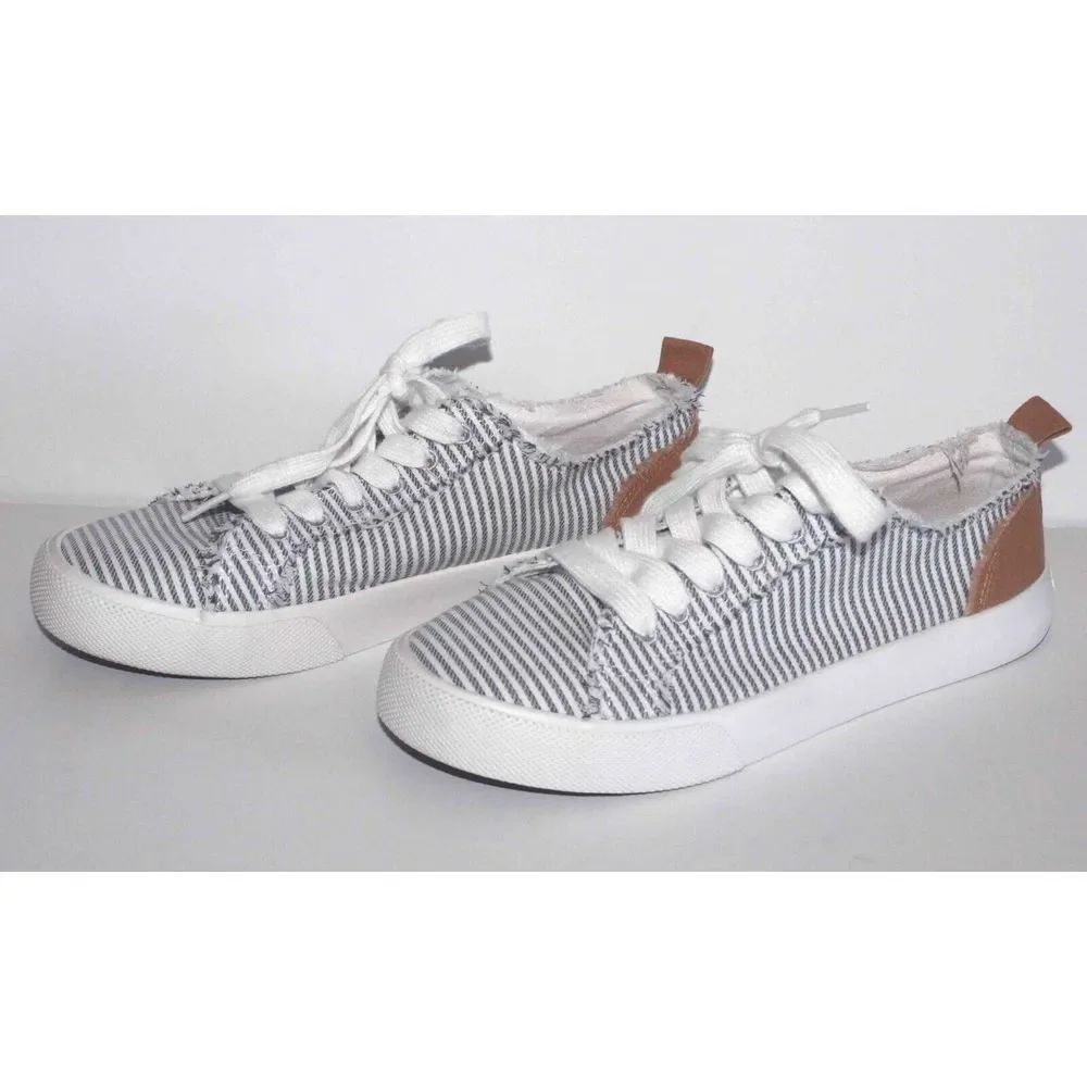 Ocean Pacific OP‎ Sailor Lace White Blue Striped Canvas Sneaker Shoes Womens 8.5